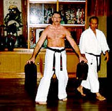 Alan Dollar at the Kadena dojo with his Sensei, Kiyohide Shinjo
